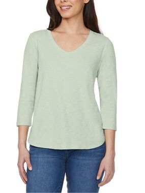 Kirkland Signature Women's 3/4 Sleeve V- Neck Slub Tee
